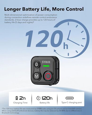 SYMIK Remote Control for Insta360, Bluetooth Remote for GoPro and DJI | Universal Shutter Remote Control for DJI Action Camera & Phone, Splash Resistance, Rechargeable, 230ft Range, 120-H Battery in Kuwait