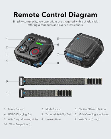 SYMIK Remote Control for Insta360, Bluetooth Remote for GoPro and DJI | Universal Shutter Remote Control for DJI Action Camera & Phone, Splash Resistance, Rechargeable, 230ft Range, 120-H Battery in Kuwait