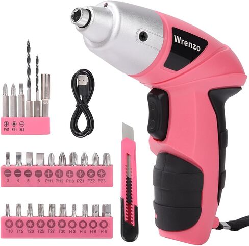 3.6V Electric Screwdriver Set, 28-Piece, USB Rechargeable, Pink | 4.5 Nm Torque, 200 RPM, 26 Magnetic Bits, Lightweight, Ergonomic Grip, Furniture Assembly, DIY in Kuwait