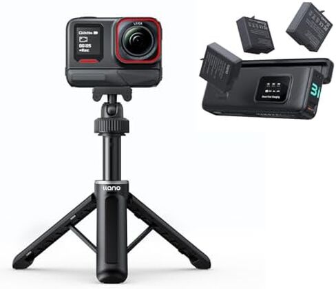 llano 16" Magnetic Action Camera Tripod + 30W Fast Charger Hub with 3 Replacement Batteries Bundle, Portable Selfie Stick and Triple Slot PD Charging Case for Insta360 Ace Pro 2/Ace Pro, Black in Kuwait