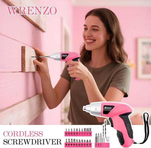 112PC Pink Drill Set, 3.6V USB Cordless Drill & Home Tool Kit | Cordless & Rechargeable, One-Hand Operation, Basic Repair Tools, Portable Case, Great Gift, DIY in Kuwait