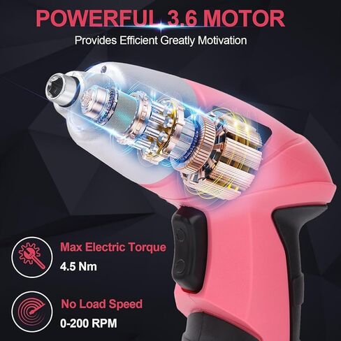 112PC Pink Drill Set, 3.6V USB Cordless Drill & Home Tool Kit | Cordless & Rechargeable, One-Hand Operation, Basic Repair Tools, Portable Case, Great Gift, DIY in Kuwait