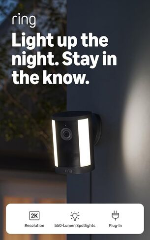 Ring Spotlight Cam, Battery (newest model), Home or business security, Wide-Angle Retinal 2K Video, 6x Enhanced Zoom, Motion-Activated Spotlights, Black in Kuwait
