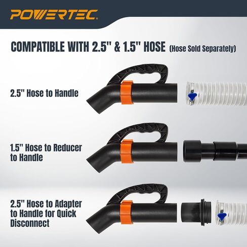 POWERTEC 2-1/2" Dust Collection Hose Floor Sweep Kit with 36" Clear Tube Extension, 3 Vacuum Nozzles, 2 Wall Mount Storage Clips, 1-1/2" Reducer Adapter (70443) in Kuwait