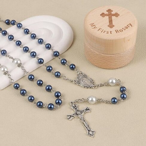 My First Rosary Baptism Gifts Rosary Catholic Keepsake Box for Baby Shower First Communion Christian Beads Gifting Set (Blue) in Kuwait