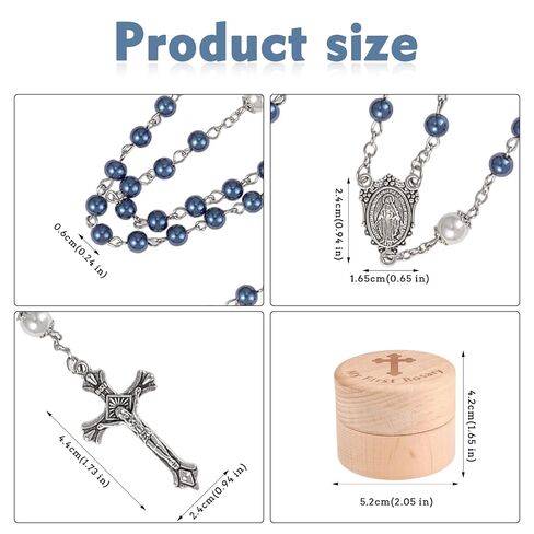 My First Rosary Baptism Gifts Rosary Catholic Keepsake Box for Baby Shower First Communion Christian Beads Gifting Set (Blue) in Kuwait