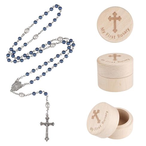 My First Rosary Baptism Gifts Rosary Catholic Keepsake Box for Baby Shower First Communion Christian Beads Gifting Set (Blue) in Kuwait