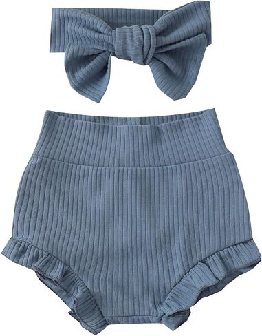 HAOLUKI Newborn Infant Baby Girls Ruffle Bloomer Shorts Elastic High Waist Bloomers PP Pants with Headband Set in Kuwait