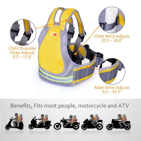 Jolik Child Motorcycle Safety Harness with 4 – in – 1 Buckle Breathable Material in Yellow in Kuwait
