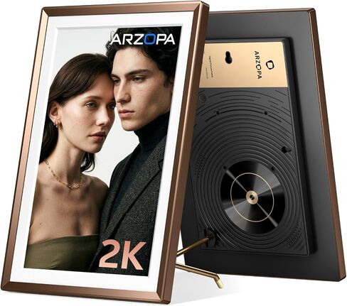 ARZOPA 2K Digital Picture Frame 14 Inch Free Cloud Storage No Subscription QHD Anti-Glare Touchscreen Metal Frame Load Photos Videos from Phone Ideal for Gifting - D14Pro Mocha Brown in Kuwait