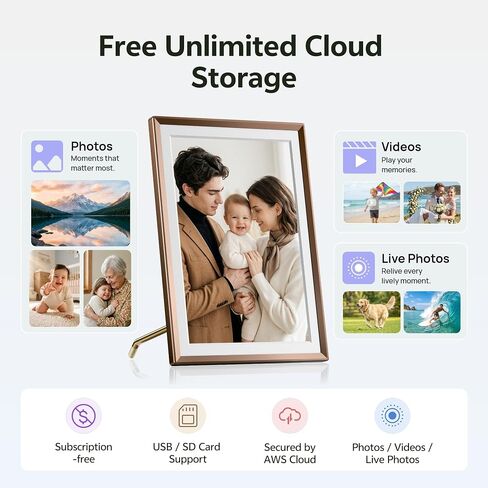 ARZOPA 2K Digital Picture Frame 14 Inch Free Cloud Storage No Subscription QHD Anti-Glare Touchscreen Metal Frame Load Photos Videos from Phone Ideal for Gifting - D14Pro Mocha Brown in Kuwait