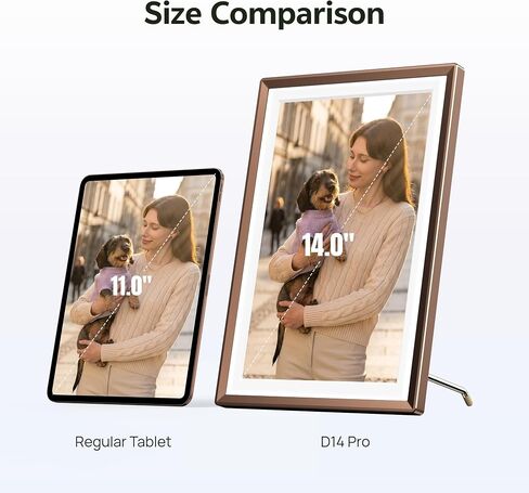 ARZOPA 2K Digital Picture Frame 14 Inch Free Cloud Storage No Subscription QHD Anti-Glare Touchscreen Metal Frame Load Photos Videos from Phone Ideal for Gifting - D14Pro Mocha Brown in Kuwait