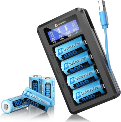 123 Rechargeable Batteries 8-Pack with Charger, 3.7V 800mAh 123 Batteries for Arlo Cameras VMS3330 VMC3030 VMK3200 3430 3530 and Flashlight Microphone in Kuwait