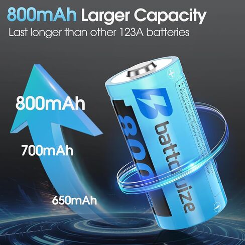 123 Rechargeable Batteries 8-Pack with Charger, 3.7V 800mAh 123 Batteries for Arlo Cameras VMS3330 VMC3030 VMK3200 3430 3530 and Flashlight Microphone in Kuwait