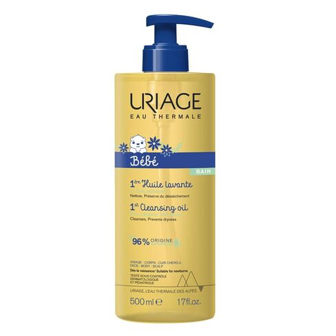 Uriage Baby 1St Cleansing Oil With 25% Glycerin, Face, Scalp & Body Wash, Moisturized, Soft & Supple Skin, Prevents Skin Dryness, Soap-Free, 96% Igredients Of Natural Origin in Kuwait