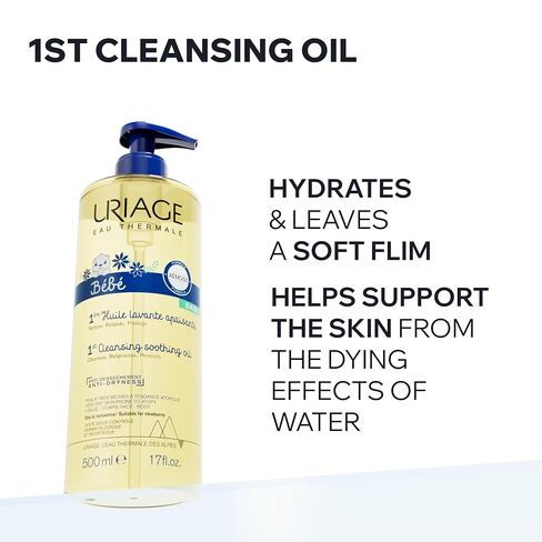 Uriage Baby 1St Cleansing Oil With 25% Glycerin, Face, Scalp & Body Wash, Moisturized, Soft & Supple Skin, Prevents Skin Dryness, Soap-Free, 96% Igredients Of Natural Origin in Kuwait