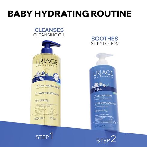 Uriage Baby 1St Cleansing Oil With 25% Glycerin, Face, Scalp & Body Wash, Moisturized, Soft & Supple Skin, Prevents Skin Dryness, Soap-Free, 96% Igredients Of Natural Origin in Kuwait