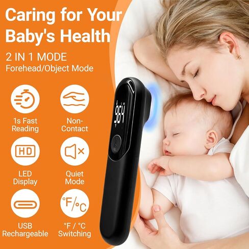Forehead Thermometer for Adults and Baby, No Touch Thermometer with Fast 1 Second Reading, Rechargeable Thermometer with Fever Alert, Silent Mode, LED Display for Home in Kuwait