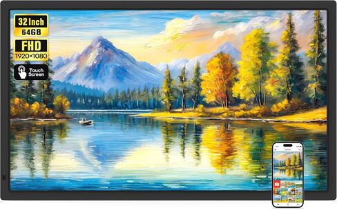 Frameo 32" Extra Large Digital Picture Frame WiFi 64GB, 1920 x 1080 FHD IPS Touch Screen Electronic Photo Frames, Wall Mounted, Auto-Rotate, Support USB and SD Card, Share Photos Videos Instantly in Kuwait