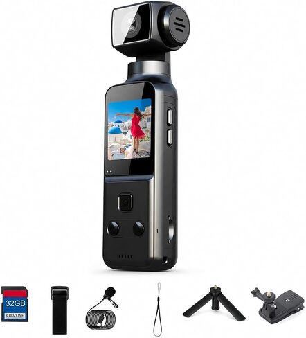 4K Pocket Body Camera with Audio & Video Recording, EIS Stabilization | 270° Rotating Len, Handheld POV Cameras with External Microphone, Vlogging Camera for Travel, Meeting, Daily Use(32GB) in Kuwait