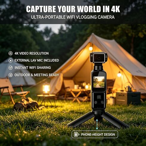 4K Pocket Body Camera with Audio & Video Recording, EIS Stabilization | 270° Rotating Len, Handheld POV Cameras with External Microphone, Vlogging Camera for Travel, Meeting, Daily Use(32GB) in Kuwait