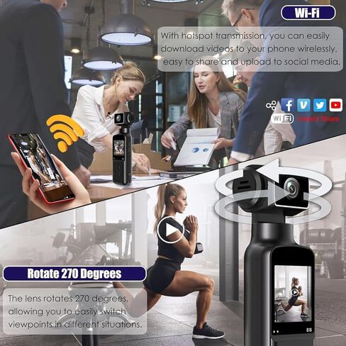 4K Pocket Body Camera with Audio & Video Recording, EIS Stabilization | 270° Rotating Len, Handheld POV Cameras with External Microphone, Vlogging Camera for Travel, Meeting, Daily Use(32GB) in Kuwait