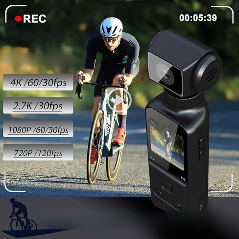4K Pocket Body Camera with Audio & Video Recording, EIS Stabilization | 270° Rotating Len, Handheld POV Cameras with External Microphone, Vlogging Camera for Travel, Meeting, Daily Use(32GB) in Kuwait