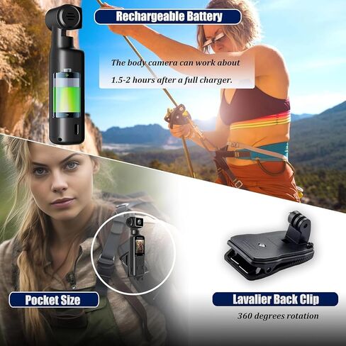 4K Pocket Body Camera with Audio & Video Recording, EIS Stabilization | 270° Rotating Len, Handheld POV Cameras with External Microphone, Vlogging Camera for Travel, Meeting, Daily Use(32GB) in Kuwait