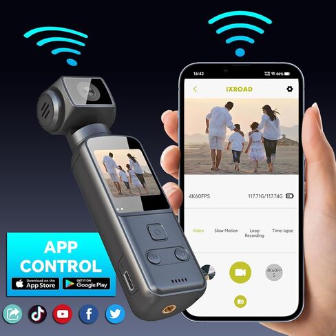 Wearable Body Camera with 270° Rotatable Lens for POV Vlogging, 5K Clip-On Pocket Cam for Cycling, Travel and Daily Life, with External Mic, 64GB TF Card and Waterproof Case in Kuwait