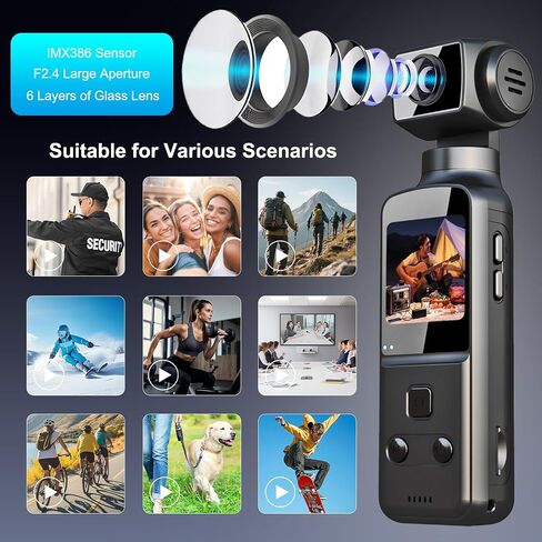 Wearable Body Camera with 270° Rotatable Lens for POV Vlogging, 5K Clip-On Pocket Cam for Cycling, Travel and Daily Life, with External Mic, 64GB TF Card and Waterproof Case in Kuwait