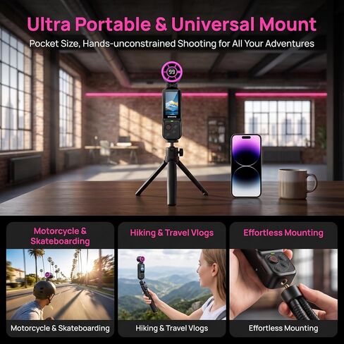 Sports Handheld Camera Shooting Recorder with Built-in Portable Fan, Waterproof 180° Action Camera, 2-in-1 Vlog Camera with Long Battery Life, Shoot First & Frame Later, Universal Mount in Kuwait