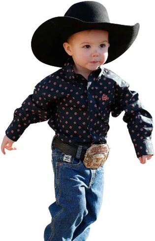 Cinch Infant Navy Print Long Sleeve Button Shirt in Kuwait