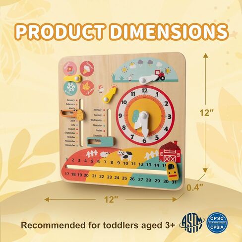 HONEY JOY Montessori Busy Board, Wooden Toddler Calendar w/Clock, Seasons, Weathers, Days, Weeks, Months, Sensory Fidget Activity Board for Fine Motor Skills, Travel Baby Learning Toys for Preschool in Kuwait