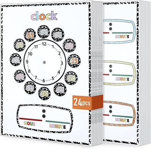 Frienda 24 Pack Composition Telling Time Teaching Sheets Dry Erase Learning Time 11.69" x 8.27" Double Sided Clock Practice Cardboard for Kids Clock Study Homeschooling Teacher Classroom Supplies Gift in Kuwait