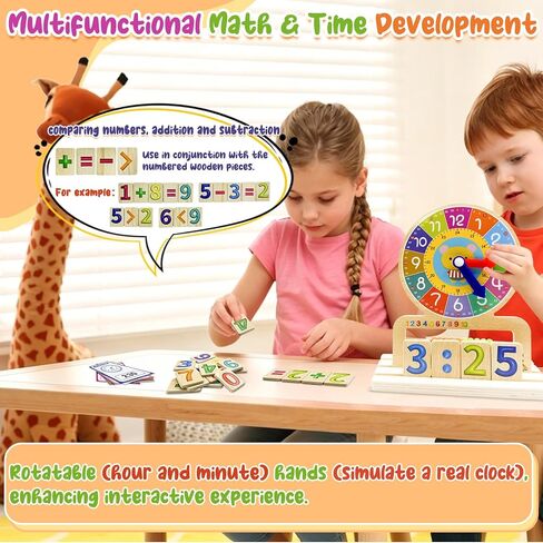 Wooden Teaching Clocks for Kids, Analog Clock Time Learning Activity Toy | write-and-wipe Practice Cards and dry Erase Mark Pens, Supplies Classroom Homeschool Essentials in Kuwait