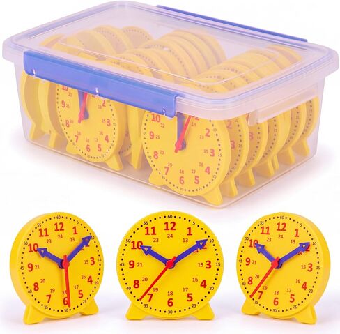 Batiyeer 38 Pcs Time Teaching Clock Kit with Storage Box for Kids 4.7" Mini Geared Clock Toy Bulk Classroom Set for Teaching Time Resources in Saudi Arabia