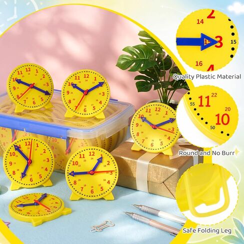 Batiyeer 38 Pcs Time Teaching Clock Kit with Storage Box for Kids 4.7" Mini Geared Clock Toy Bulk Classroom Set for Teaching Time Resources in Saudi Arabia