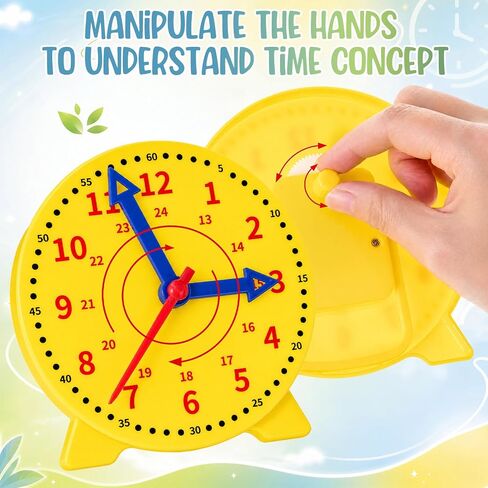 Batiyeer 38 Pcs Time Teaching Clock Kit with Storage Box for Kids 4.7" Mini Geared Clock Toy Bulk Classroom Set for Teaching Time Resources in Saudi Arabia