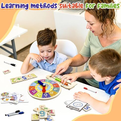 Wooden Teaching Clocks for Kids, Analog Clock Time Learning Activity Toy | write-and-wipe Practice Cards and dry Erase Mark Pens, Supplies Classroom Homeschool Essentials in Kuwait
