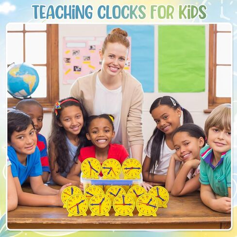 Batiyeer 38 Pcs Time Teaching Clock Kit with Storage Box for Kids 4.7" Mini Geared Clock Toy Bulk Classroom Set for Teaching Time Resources in Saudi Arabia
