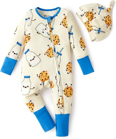 PATPAT Bamboo Viscose Baby Footie Pajamas with hat | 2 Way-Zipper, Fold-over mittens and feet, Soft and breathable Viscose, True to size, Stretchy for duration in Kuwait