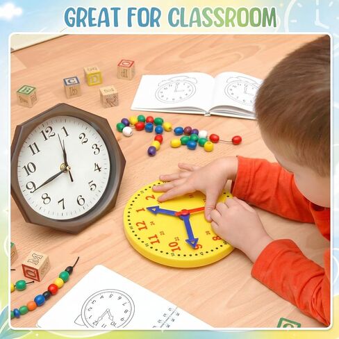 Batiyeer 38 Pcs Time Teaching Clock Kit with Storage Box for Kids 4.7" Mini Geared Clock Toy Bulk Classroom Set for Teaching Time Resources in Saudi Arabia