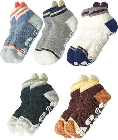 Toddler Grip Socks Non-Slip with Grips Cotton Crew Ankle Walking Socks for Babies Boys Girls 1-3T Kids 5 Pairs in Kuwait