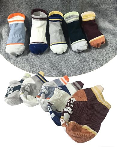 Toddler Grip Socks Non-Slip with Grips Cotton Crew Ankle Walking Socks for Babies Boys Girls 1-3T Kids 5 Pairs in Kuwait