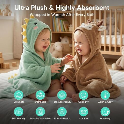 14 PCS Baby Bath Towels Set with 4 PCS Hooded Baby Towels, 8 PCS Washcloths & 2PCS Bath Brush for Infants & Toddlers, Ultra Absorbent Newborn Bath Essentials Gift for Boys & Girls in Kuwait