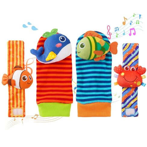 Baby rattles 0-6 Months, Cute Soft Newborn Wrist Rattle Foot Finder Socks Set,Infant Newborn Sensory Toy for 0 3 6 9 12 Months Boys Girls Gift (Insect) in Kuwait