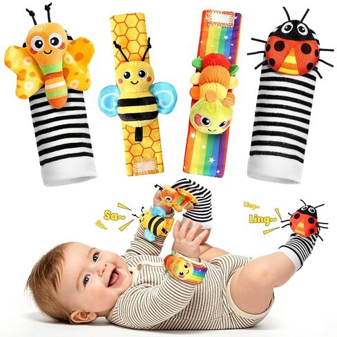 Baby Toys 0-6 6-12 Months, Baby Wrist Rattle Socks and Foot Finder Set | Hand & Foot Development Sensory Toys, Baby Wrist Rattles, Baby Rattle Socks, Shower Gifts for Newborn Boys Girls in Kuwait