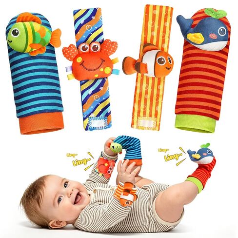 Baby Toys 0-6 6-12 Months, Baby Wrist Rattle Socks and Foot Finder Set | Hand & Foot Development Sensory Toys, Baby Wrist Rattles, Baby Rattle Socks, Shower Gifts for Newborn Boys Girls in Kuwait