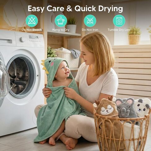 14 PCS Baby Bath Towels Set with 4 PCS Hooded Baby Towels, 8 PCS Washcloths & 2PCS Bath Brush for Infants & Toddlers, Ultra Absorbent Newborn Bath Essentials Gift for Boys & Girls in Kuwait
