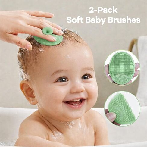 14 PCS Baby Bath Towels Set with 4 PCS Hooded Baby Towels, 8 PCS Washcloths & 2PCS Bath Brush for Infants & Toddlers, Ultra Absorbent Newborn Bath Essentials Gift for Boys & Girls in Kuwait